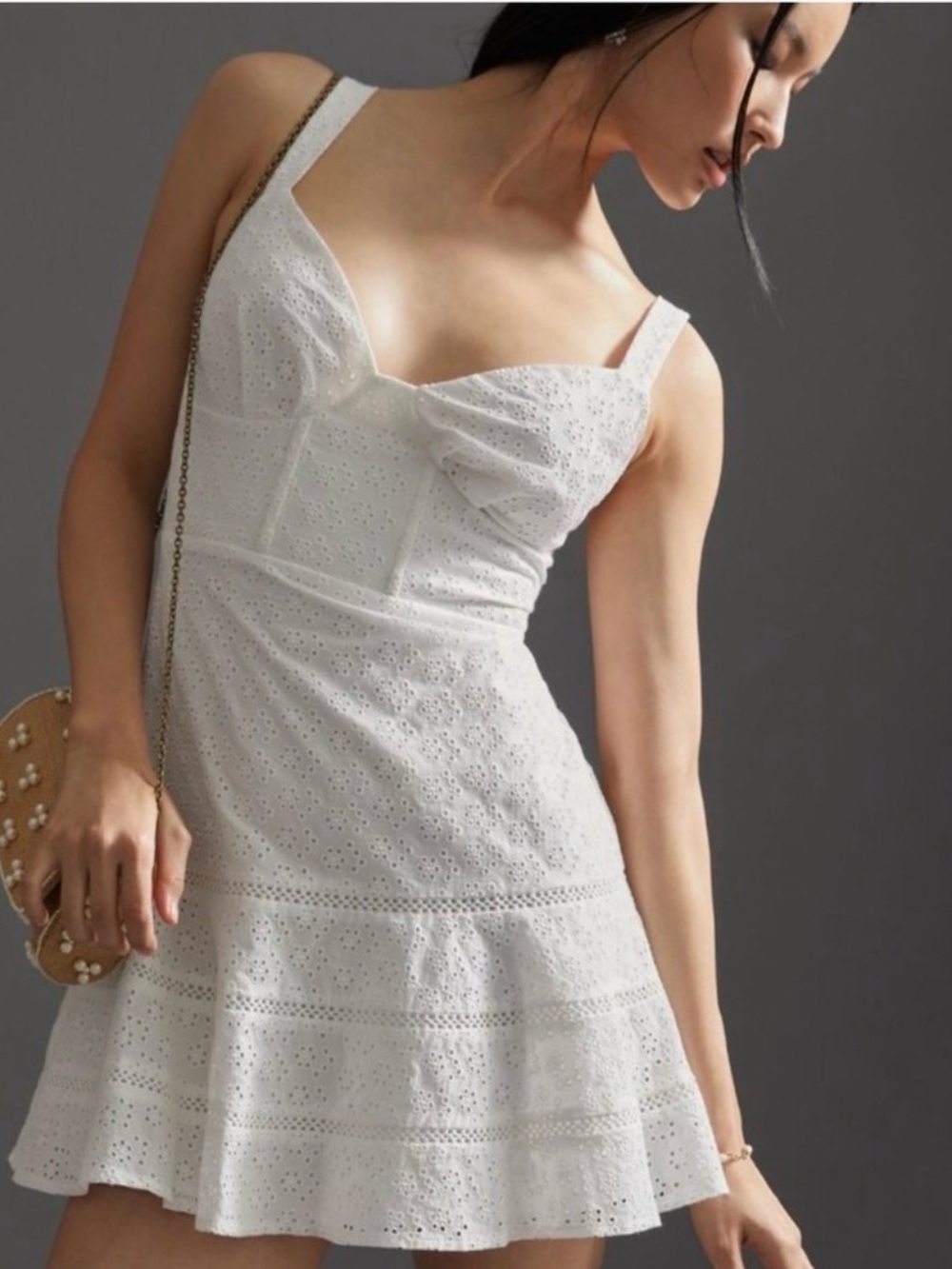 White Eyelet Mini Dress Anthropologie (minor untreated spots/pictured